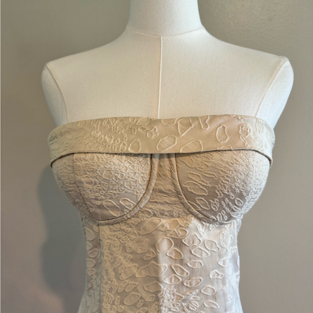 bebe Strapless Cream Textured Strapless Mini Dress - Picture 6 of 7